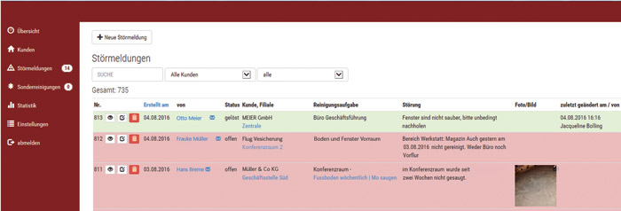 Fehlermeldungen / Störmeldung im OnGeb Qualitätssystem für die Unterhaltsreinigung